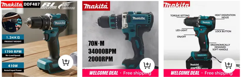  Makita brushless screwdriver, cordless electric drill, impact drill for Makita 18V battery operation.